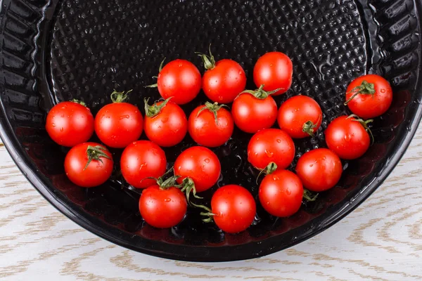 Bando Tomates Cereja Naturel Frescos Saborosos Maduros Vermelhos — Fotografia de Stock