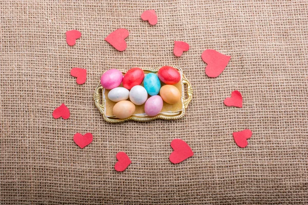 Paper Heart Colorful Candy Sweets Tray — Stock Photo, Image