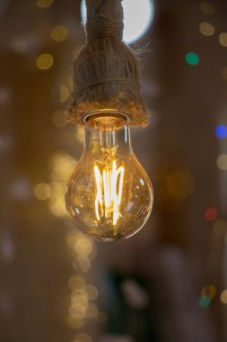 Dekoratif antika edison tarzı iplik ampulleri asılıydı.