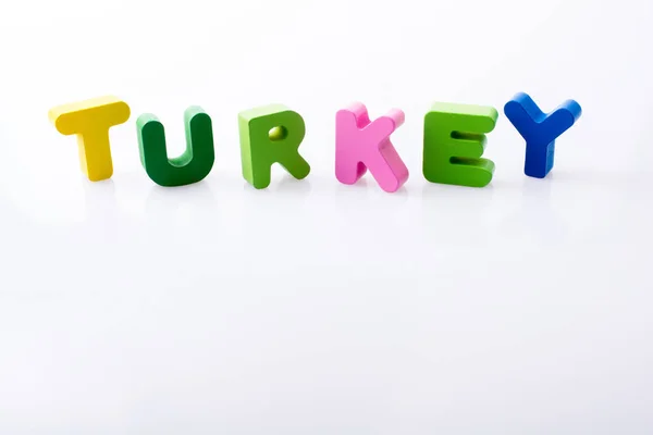 Word Turkey Written Colorful Letter Blocks — Stock Photo, Image