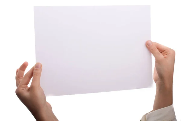 张纸在白色背景上的手 — 图库照片