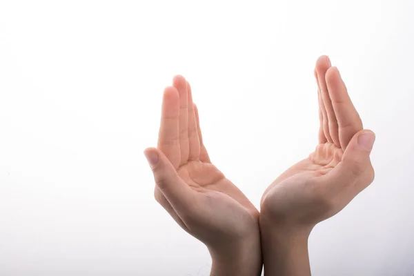 Hand Hålla Vit Bakgrund — Stockfoto