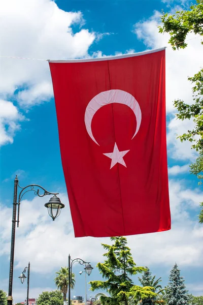 Turkse Nationale Vlag Hangt Open Lucht — Stockfoto