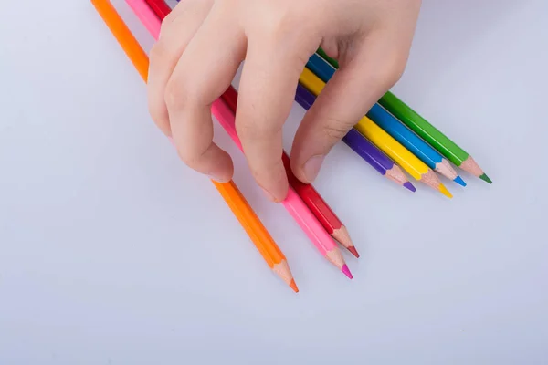 Crayons Couleur Main Placés Sur Fond Blanc — Photo