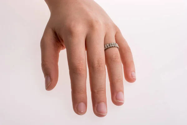 Hand Wearing Ring White Background — Stock Photo, Image