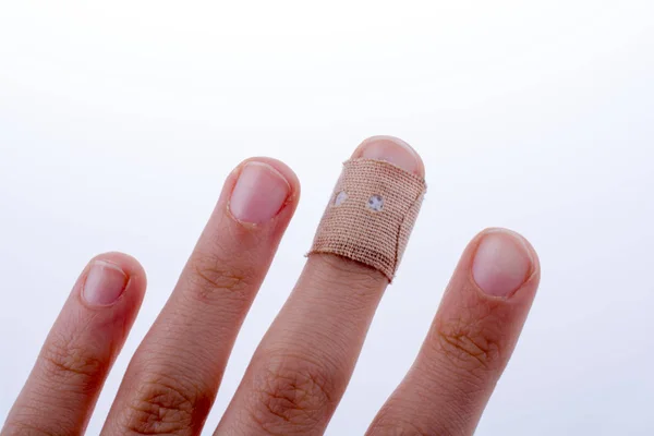 Finger White Bandage White Background — Stock Photo, Image