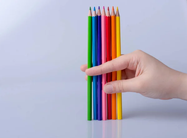 Crayons Couleur Main Placés Sur Fond Blanc — Photo