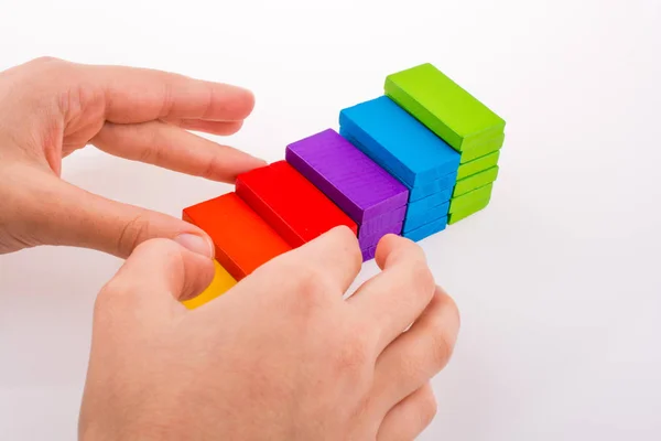 Hand Playing Colored Domino White Background — Stock Photo, Image
