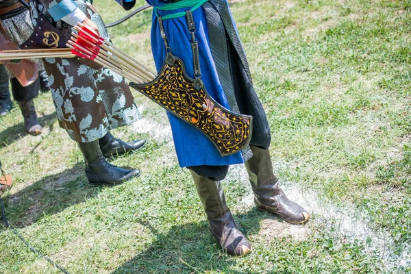 Frecce Legno Vecchio Stile Nel Caso Arciere — Foto Stock