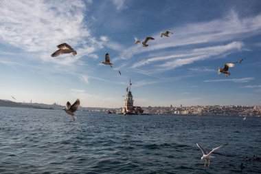 Boğaz 'ın ortasında bulunan Bakireler Kulesi 