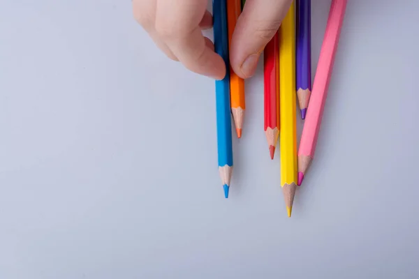 Hand Holding Color Pencils Placed White Background — Stock Photo, Image