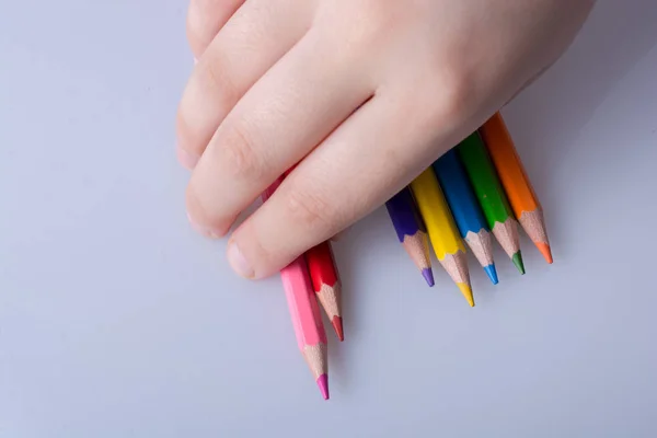 Crayons Couleur Main Placés Sur Fond Blanc — Photo