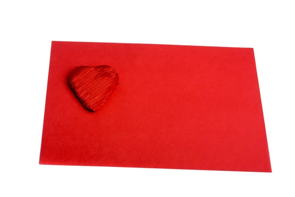 Forma Corazón Rojo Hoja Roja Papel Sobre Fondo Blanco — Foto de Stock