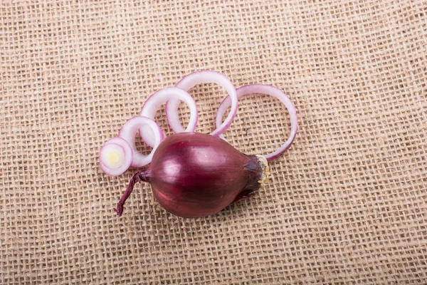 Onion and  onion slices on the background in view