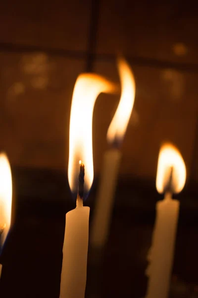 Brûler Des Bougies Avec Lumière Bougie Dans Obscurité — Photo