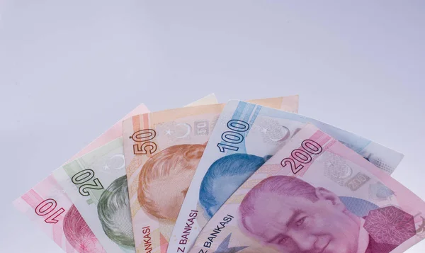 Billetes Dólares Americanos Billetes Turcos Lira Lado Lado Sobre Fondo —  Fotos de Stock