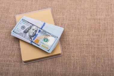 Banknota destesi keten bir tuval üzerine yerleştirilmiş Amerikan doları
