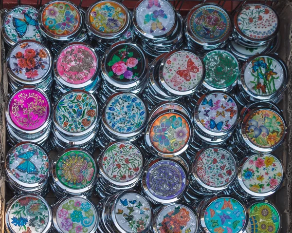 Set of round vintage pocket mirrors with a pattern