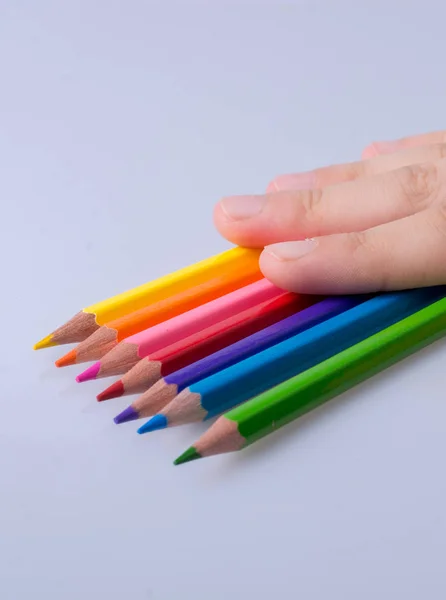 Crayons Couleur Main Placés Sur Fond Blanc — Photo
