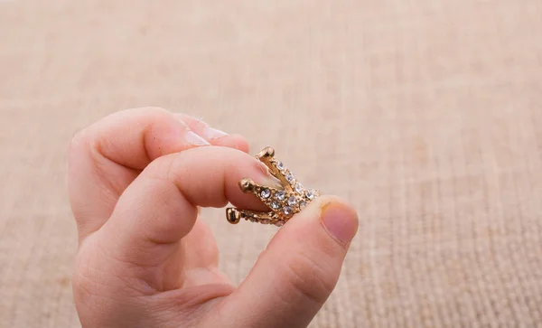 Hand Holding Little Model Crown Hand — Stock Photo, Image