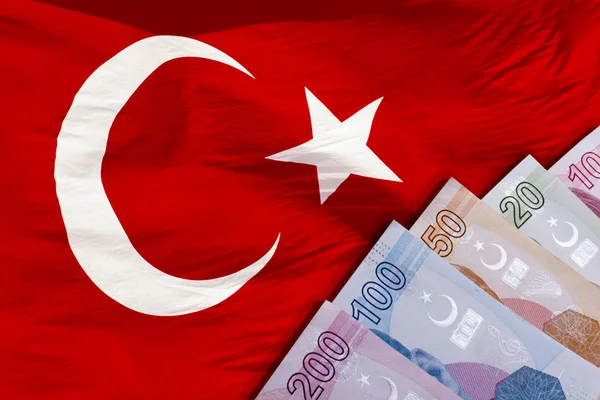 Moneda Lira Turca Bandera Turca —  Fotos de Stock