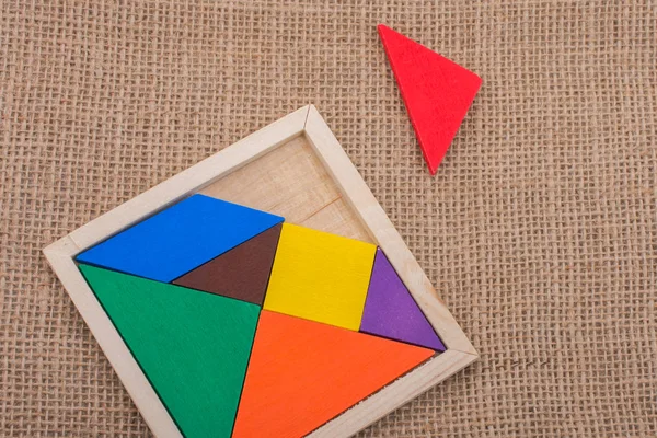 Kleurrijke Stukjes Van Een Vierkante Tangram Puzzel — Stockfoto