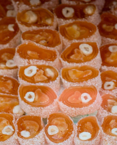 Delicious Turkish Delight Placed Metal Tray — Stock Photo, Image