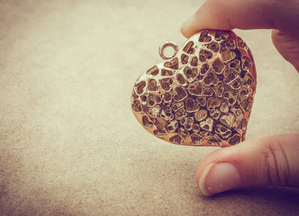 Heart Shaped Gold Color Metal Object Hand — Stock Photo, Image