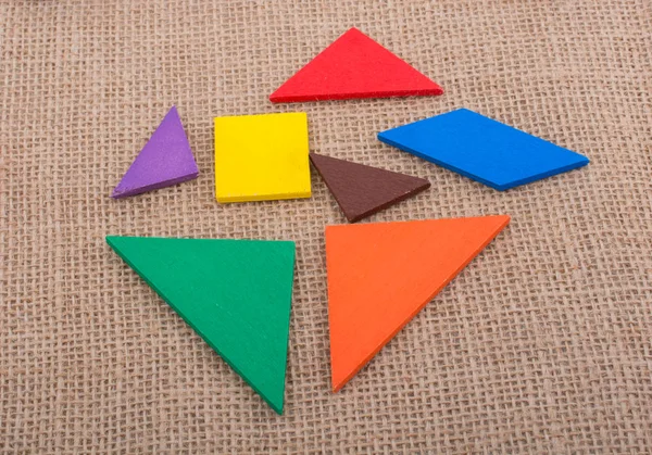 Kleurrijke Stukjes Van Een Vierkante Tangram Puzzel — Stockfoto