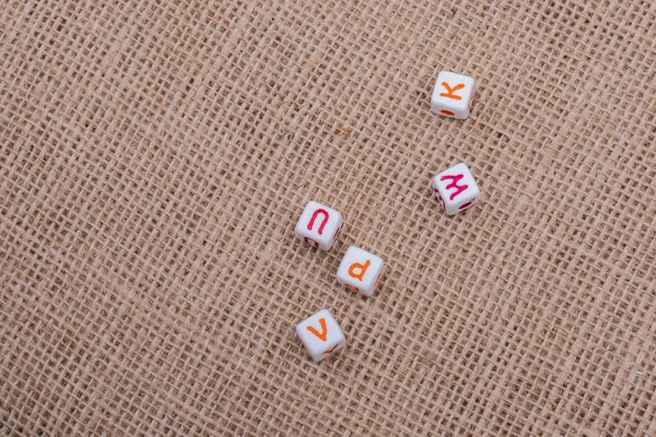 Cubos Letra Alfabeto Colorido Uma Tela Linho — Fotografia de Stock