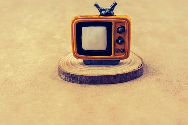 Retro Syled Tiny Television Model Brown Background — Stock Photo, Image