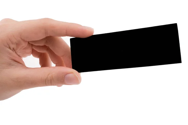 Beyaz Bir Arka Plan Üzerinde Siyah Kağıt Tutan — Stok fotoğraf