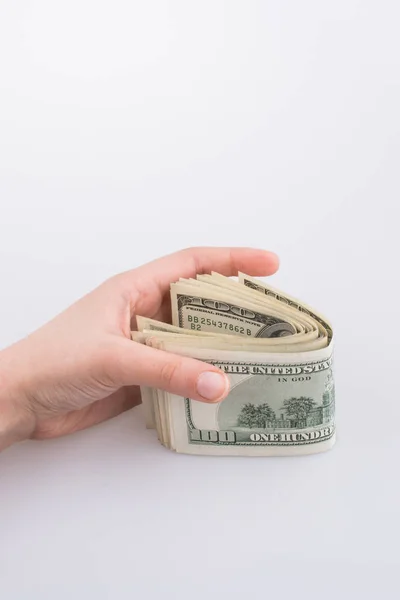 Human Hand Holding American Dollar Bill Money Isolated White — Stock Photo, Image