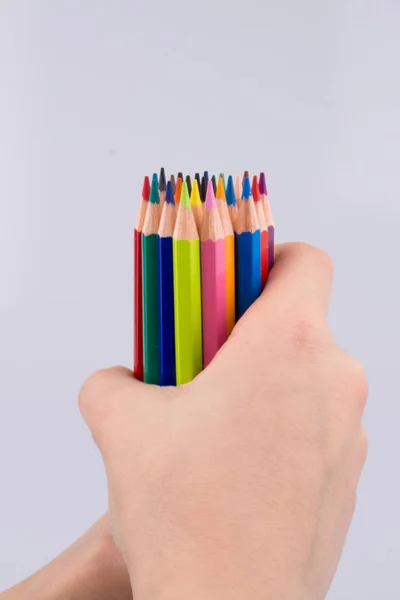 Hand Holdin Color Pencils White Background — Stock Photo, Image