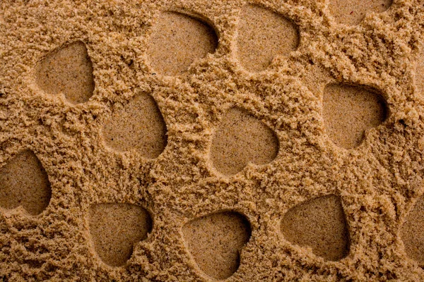 Forme Del Cuore Fatte Sullo Sfondo Sabbia Vista — Foto Stock