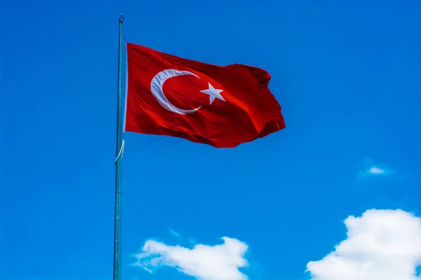Bandiera Nazionale Turca Appesa Palo All Aria Aperta — Foto Stock