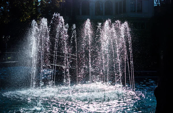 Las Fuentes Que Brotan Agua Con Gas Una Piscina Parque — Foto de Stock