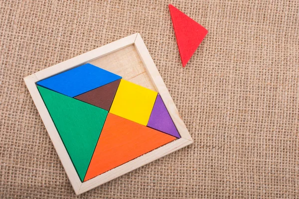 Kleurrijke Stukjes Van Een Vierkante Tangram Puzzel — Stockfoto