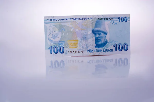 Turksh Lira Sedlar 100 Lira Vit Bakgrund — Stockfoto