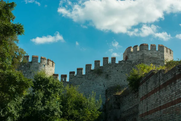 The ancient city walls of Constantinople in Istanbul, Turkey