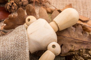 Ahşap bebek sonbahar arka plan poz