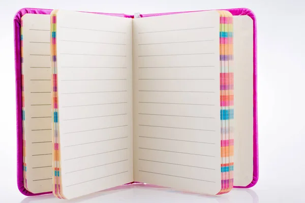 Rózsaszín Notebook Fehér Háttér — Stock Fotó