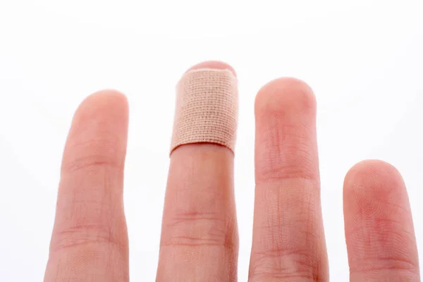 Finger White Bandage White Background — Stock Photo, Image