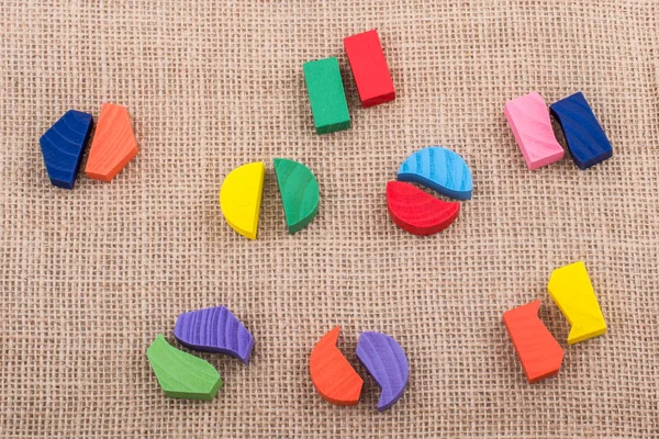 Colorful wooden pieces of a logic puzzle