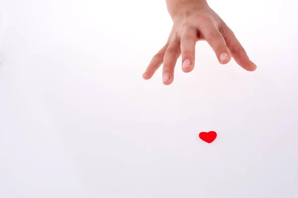 Hand Red Heart White Background — Stock Photo, Image