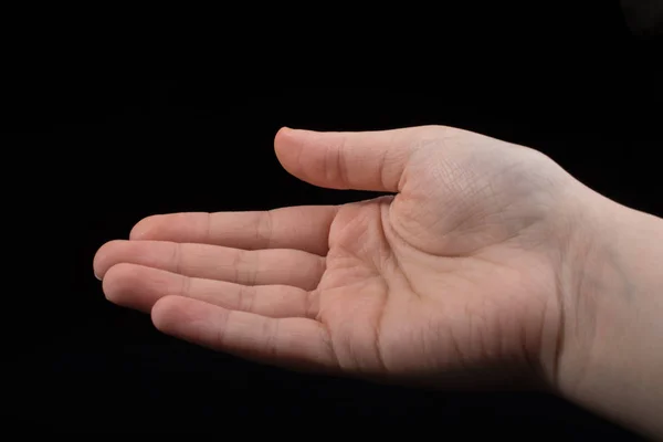 Cinco Dedos Uma Mão Criança Parcialmente Visto Fundo Preto — Fotografia de Stock
