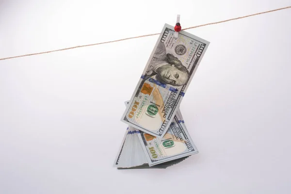 Billet Banque Dollar Américain Accroché Une Corde Lin — Photo