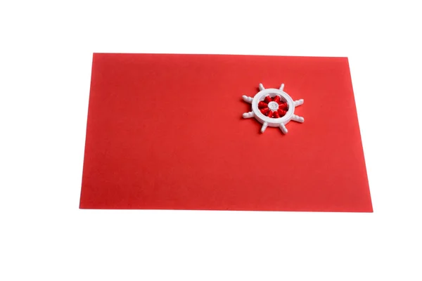 Białym Tle Kierownicy Czerwoną Kartkę Papieru — Zdjęcie stockowe