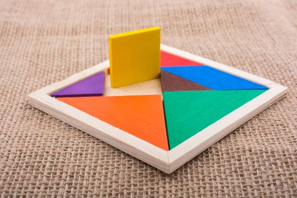 Colorful Pieces Square Tangram Puzzle — Stock Photo, Image