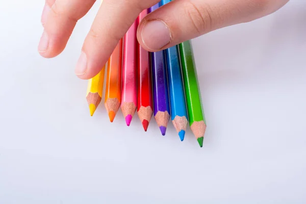 Hand Holding Color Pencils Placed White Background — Stock Photo, Image